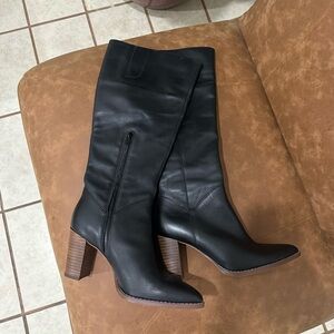 Black leather knee boots